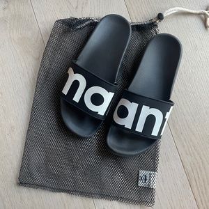 Isabel Marant Logo Slides, IT 38, US 7, Black Rubber Slip-On Sandals Womens